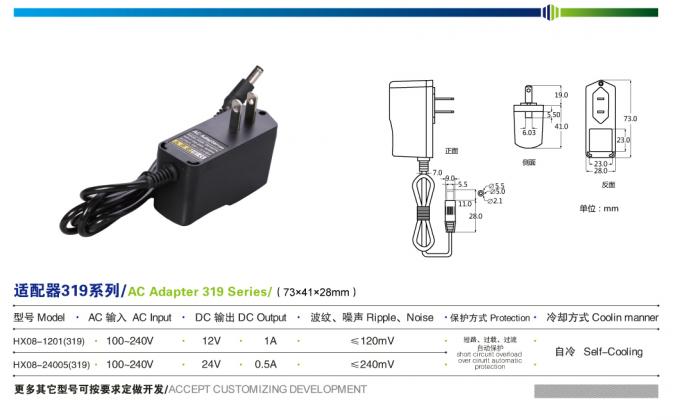 Duvara Monte 0.5A LED AC DC Adaptörü 12W 24VDC Güvenlik Kamerası Güç Adaptörü 0